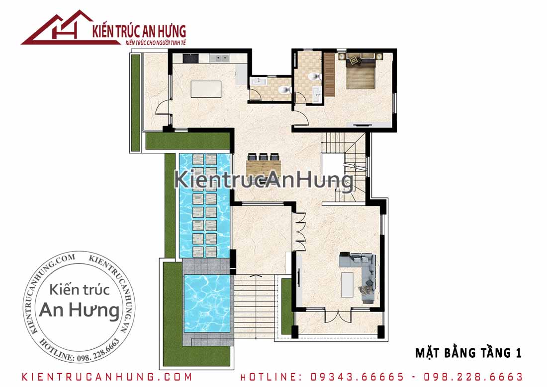 Thiết kế biệt thự hiện đại 3 tầng + hầm - Anh Luyện - Thanh Hóa - BT1603