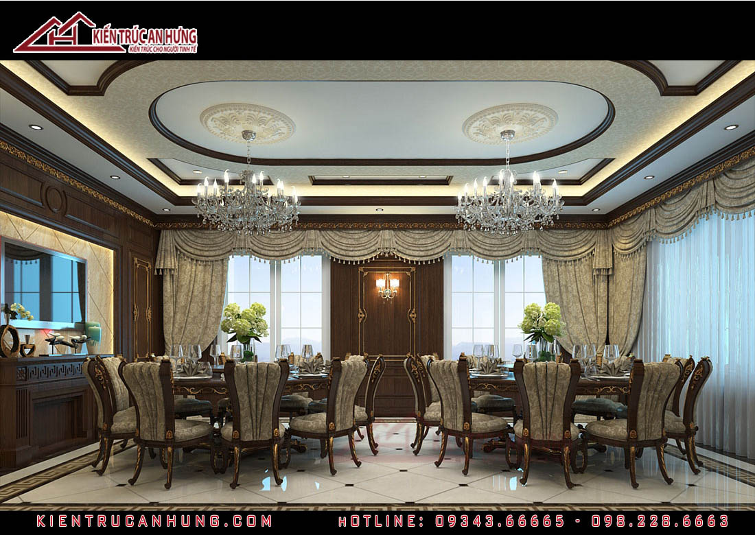 Thiết kế nội thất phòng ăn VIP phong cách tân cổ điển