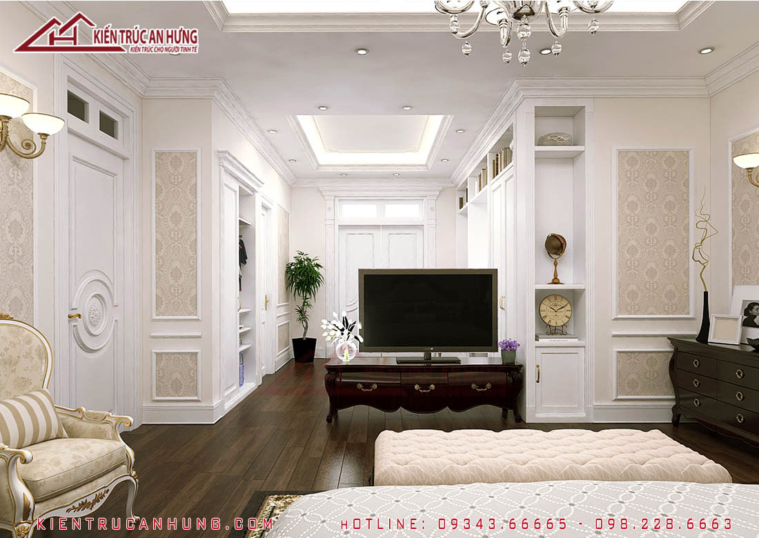 Thiết kế nội thất phòng ngủ master phong cách tân cổ điển