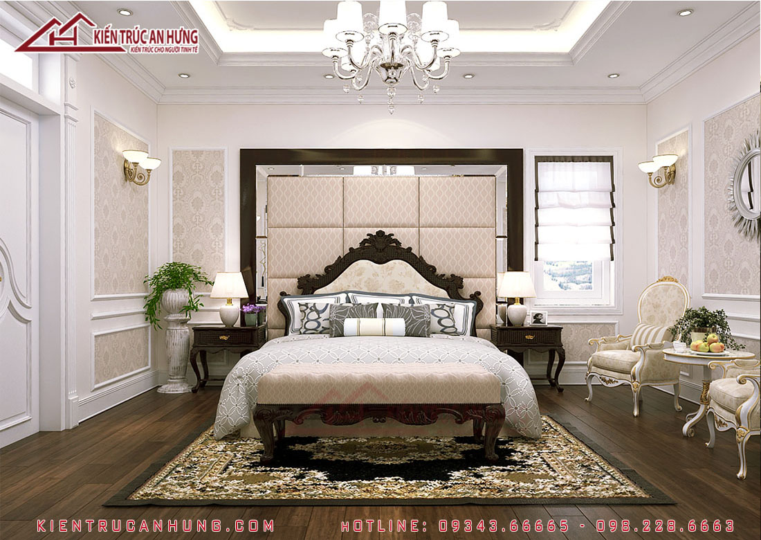 Thiết kế nội thất phòng ngủ master phong cách tân cổ điển