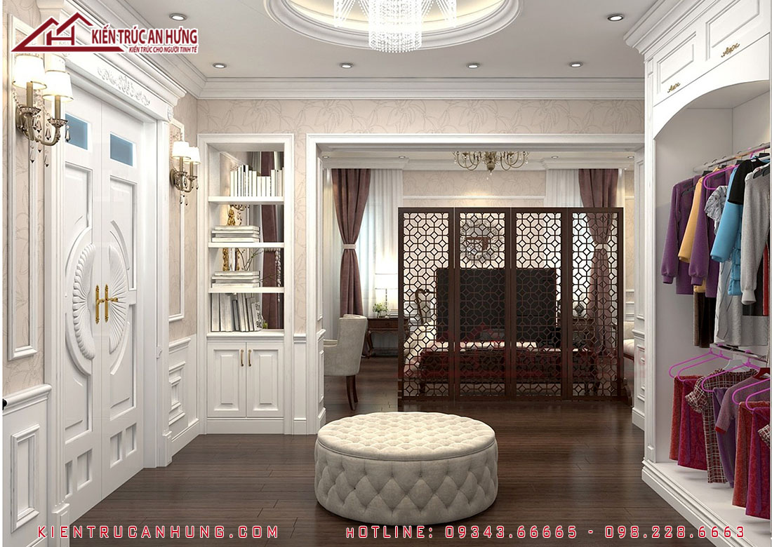 Thiết kế nội thất tân cổ điển với tone màu trắng, be nhẹ nhàng, sang trọng