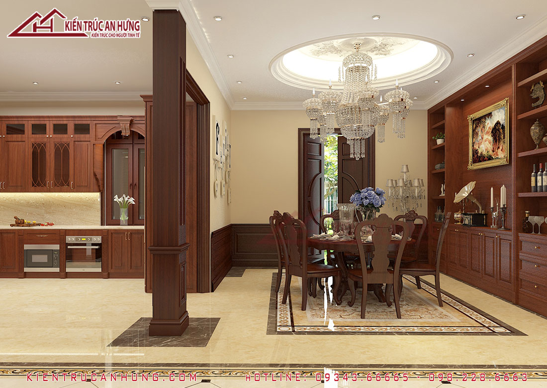 Thiết kế nội thất phòng bếp ăn phong cách tân cổ điển đẹp sang trọng