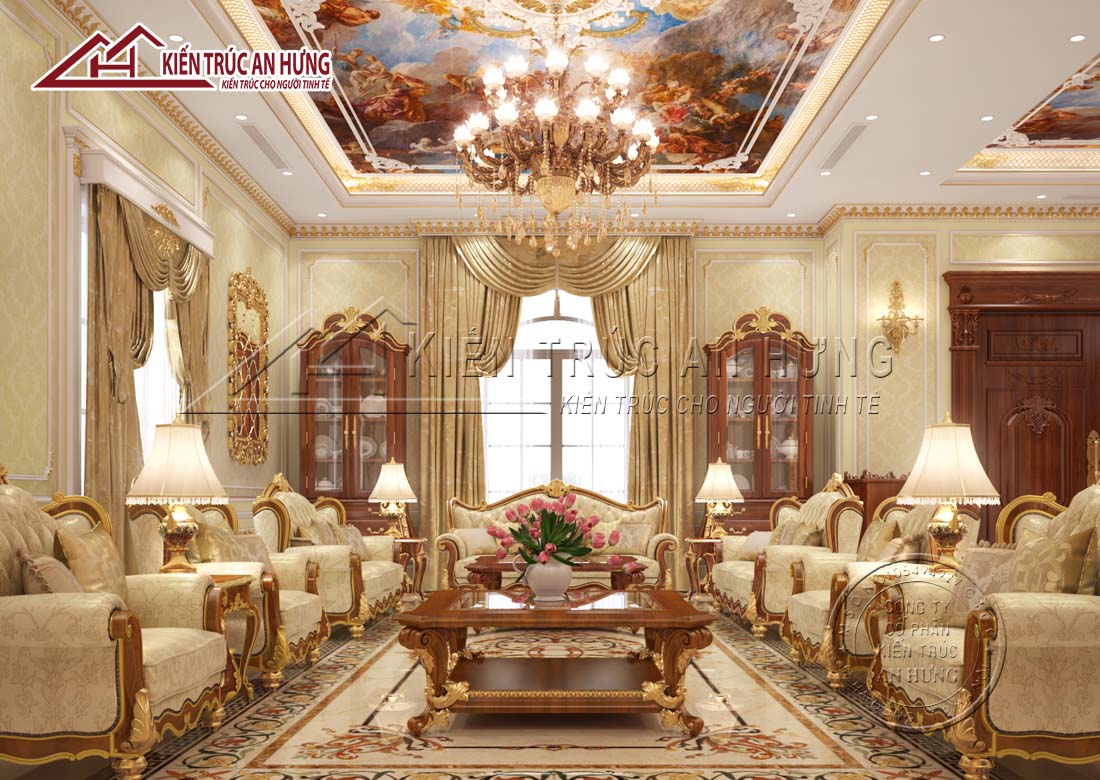 Thiết kế nội thất phòng khách sang trọng trọng biệt thự cổ điển 3 tầng tại Hải Phòng