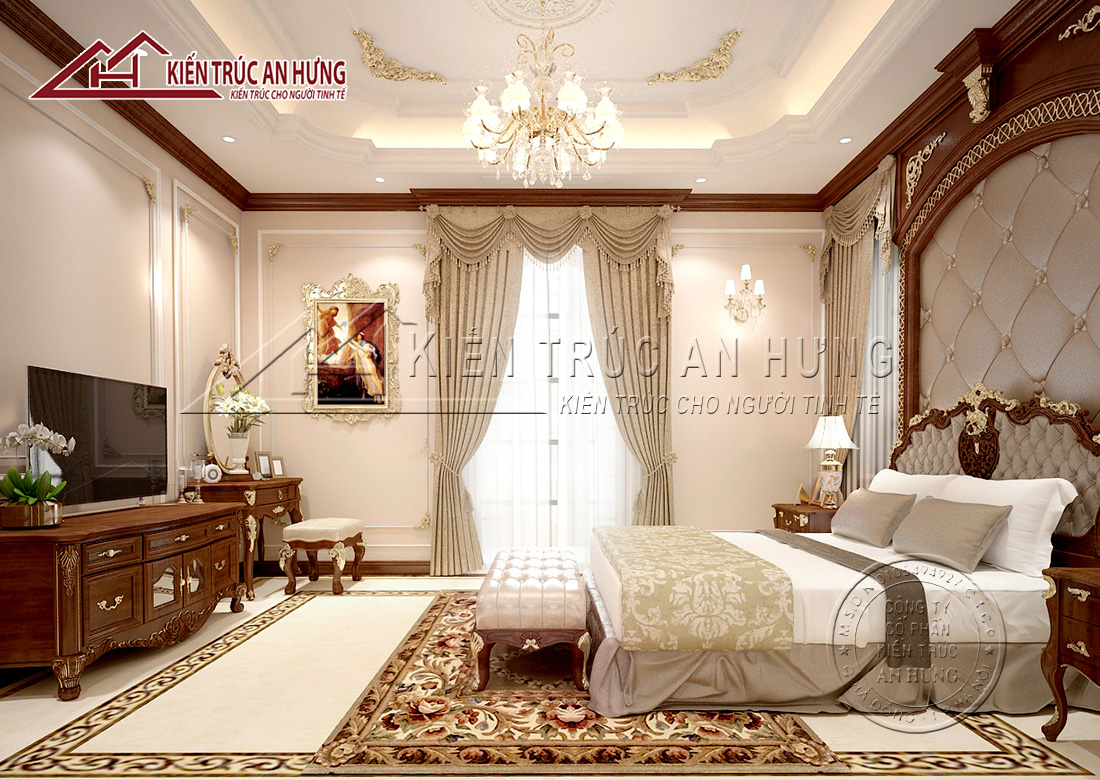 Thiết kế nội thất phòng ngủ phong cách tân cổ điển sang trọng