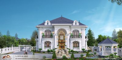 Thiết kế biệt thự nhà vườn tân cổ điển mái Nhật 2 tầng 3 mặt tiền đẹp cuốn hút tại Hà Nam