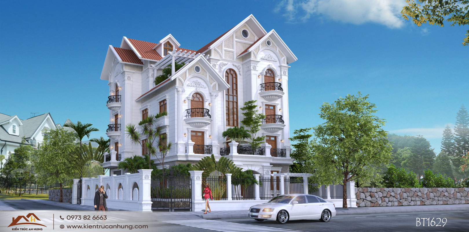Mẫu biệt thự mái thái 4 tầng đẹp tinh tế tại Nam Định
