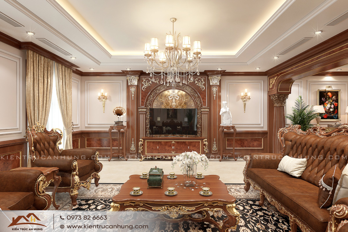 Đồ nội thất của mẫu biệt thự kiểu Pháp đẹp thường đồ sộ, rườm rà với nhiều hoa văn trang trí